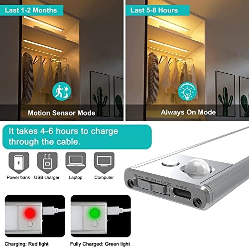 51VQhBrGyFL._AC.jpg Ufanore Under Cabinet Light 2 Pack, 140 LED Wireless Rechargeable Motion Sensor Closet Light Bar with Large Capacity Battery, 3 Colors Dimmable Strip Night Light for Kitchen Wardrobe Cupboard(40 cm) - Image 4
