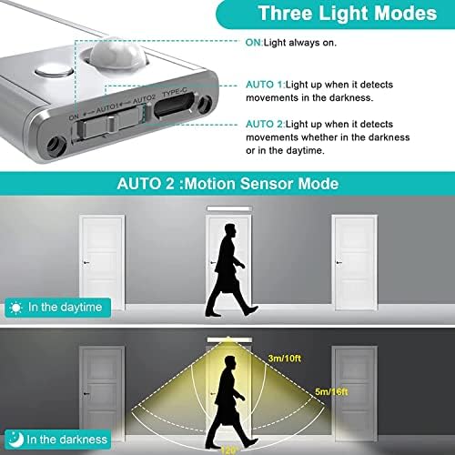 51gXiAHAM4L._AC.jpg Ufanore Under Cabinet Light 2 Pack, 140 LED Wireless Rechargeable Motion Sensor Closet Light Bar with Large Capacity Battery, 3 Colors Dimmable Strip Night Light for Kitchen Wardrobe Cupboard(40 cm) - Image 3