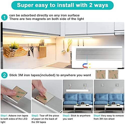 51py3hvAHyS._AC.jpg Ufanore Under Cabinet Light 2 Pack, 140 LED Wireless Rechargeable Motion Sensor Closet Light Bar with Large Capacity Battery, 3 Colors Dimmable Strip Night Light for Kitchen Wardrobe Cupboard(40 cm) - Image 5