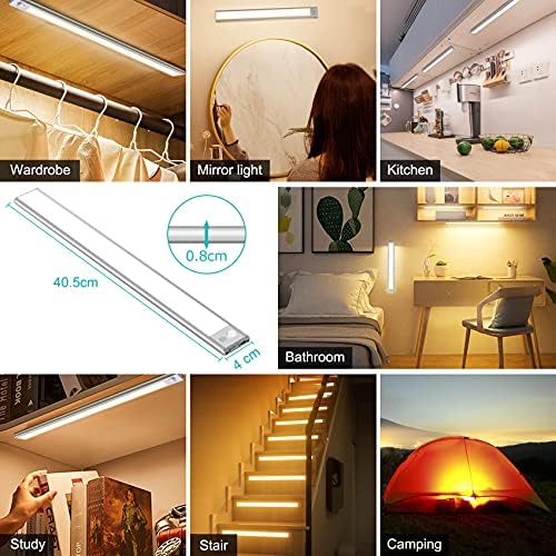 51s3SnBSptS._AC.jpg Ufanore Under Cabinet Light 2 Pack, 140 LED Wireless Rechargeable Motion Sensor Closet Light Bar with Large Capacity Battery, 3 Colors Dimmable Strip Night Light for Kitchen Wardrobe Cupboard(40 cm) - Image 6